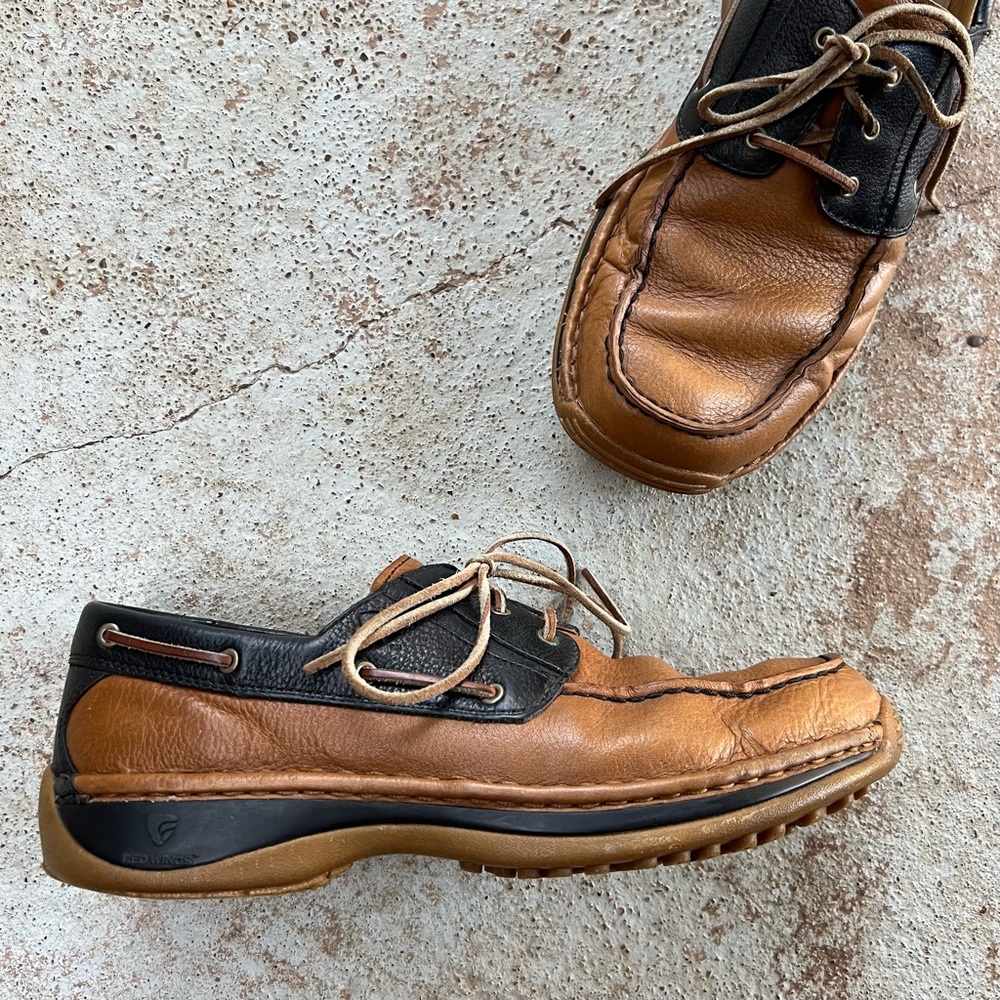 Red Wing Leather Boat Shoes Mens Sz 10 EE Leather Brown Navy Loafer Boating